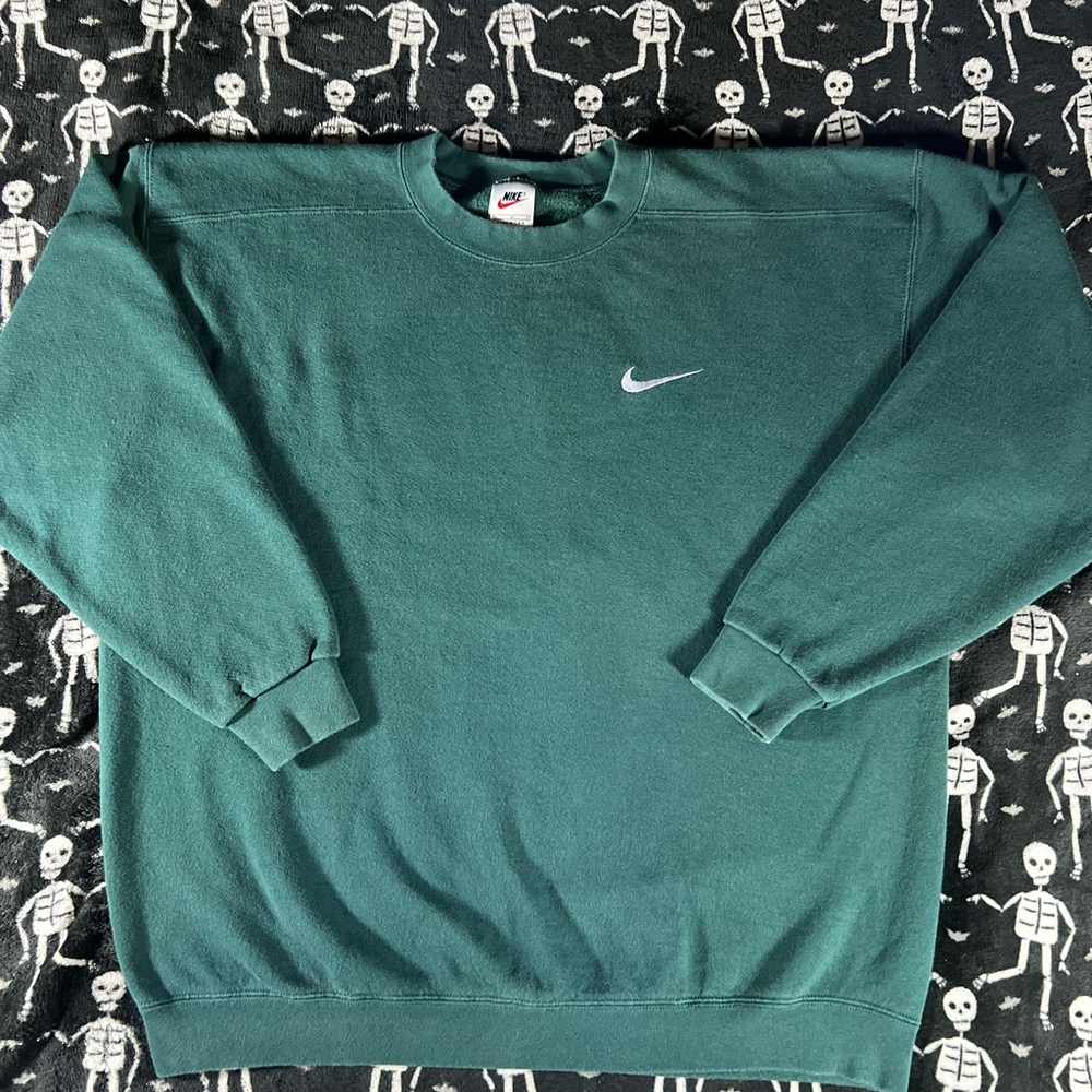 Rare-Vintage-90’s Nike:Made in USA-Men's Forest Green Crewneck Sweater